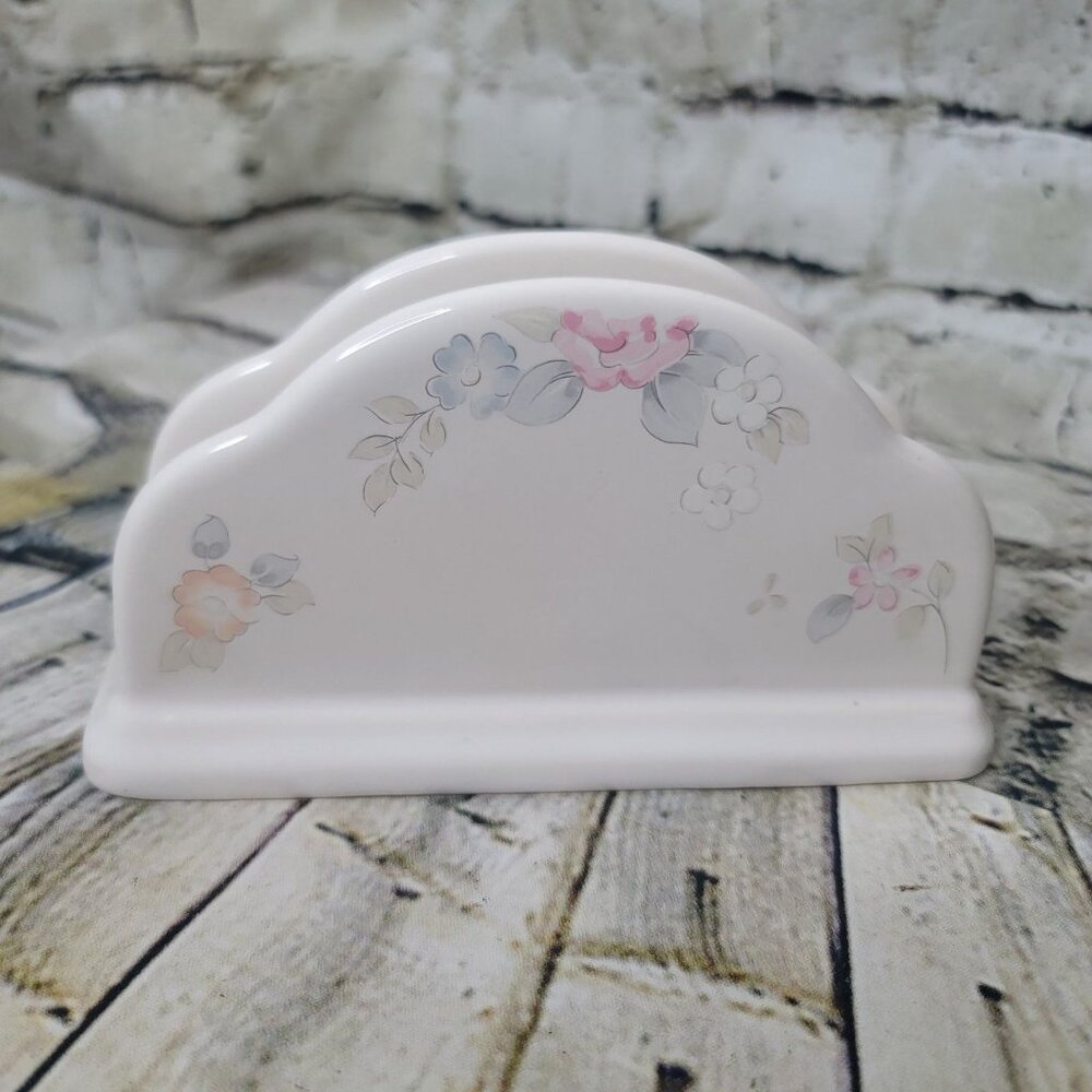 Pfaltzgraff Wyndham Floral Napkin Holder Mail Organizer Stoneware 7 x 3.5 x 2.25